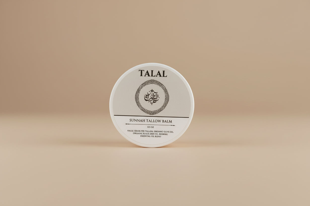 Talal balm container on a white fabric background