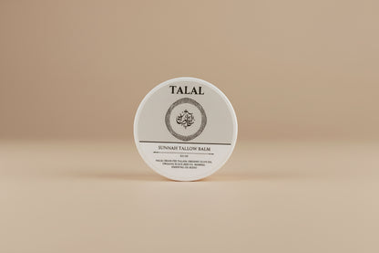 Talal balm container on a white fabric background