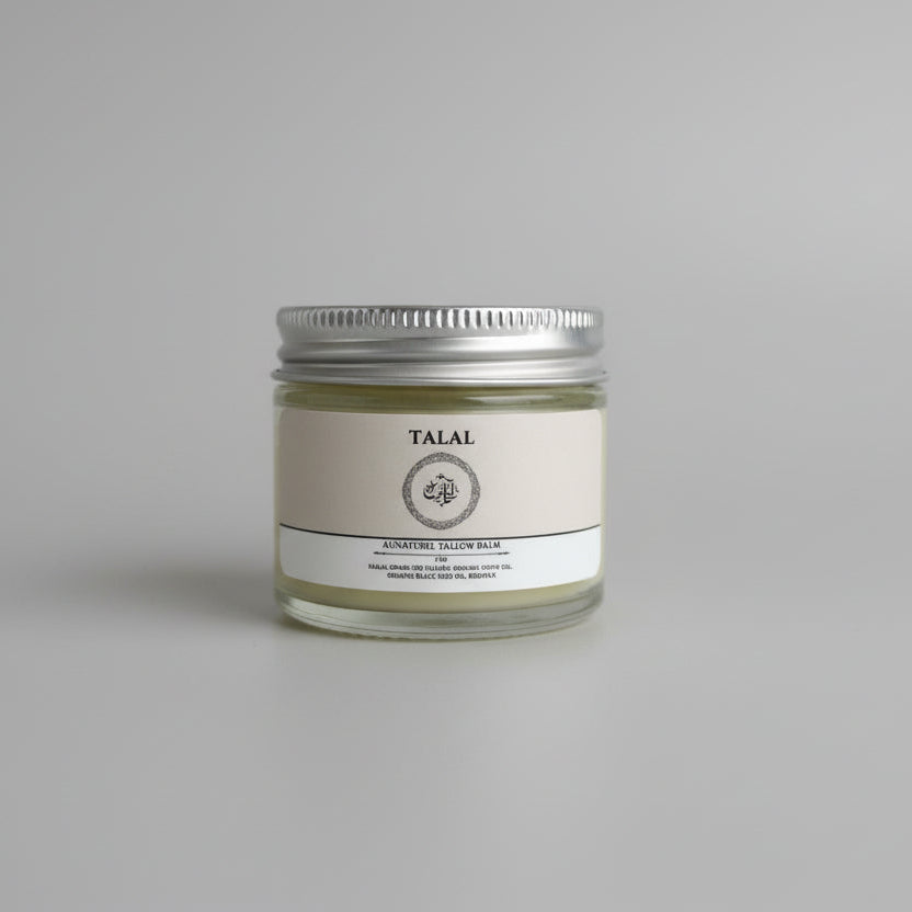 Jar of Talal balm on a gray background