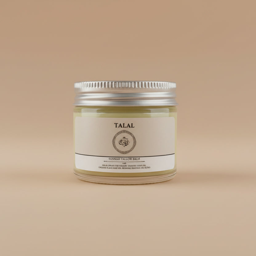 TALAL balm jar on a beige background